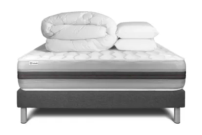 Pack lit complet 200x200 cm - Matelas + Sommier Gris (en kit) + 2 oreillers + Couette - Vitalspring Recover