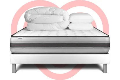 Pack lit complet 180x200 cm - Matelas + Sommier Blanc (en kit) + 2 oreillers + Couette - Vitalpower Recover