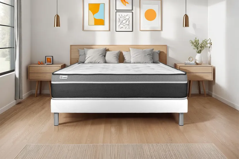 Ensemble Matelas Sommier 150x190 cm - Sommier Blanc (en kit) - Vital Care