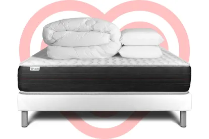 Pack lit complet 160x200 cm - Matelas + Sommier Blanc (en kit) + 2 oreillers + Couette - Vitalspring