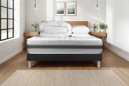 Pack lit complet 140x190 cm - Matelas + Sommier Noir (en kit) + 2 oreillers + Couette - Vitalspring Recover
