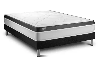 Ensemble Matelas Sommier 135x190 cm - Sommier Noir (en kit) - Vital Ergo
