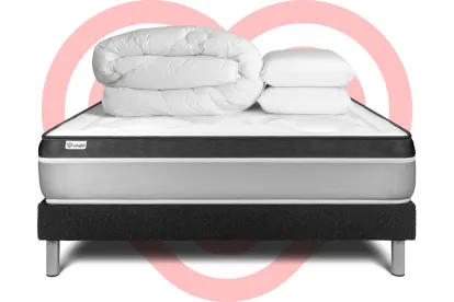 Pack lit complet 180x200 cm - Matelas + Sommier Noir (en kit) + 2 oreillers + Couette - Vital Ergo