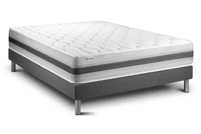 Ensemble Matelas Sommier 140x190 cm - Sommier Gris (déjà monté) - Vitalspring Recover