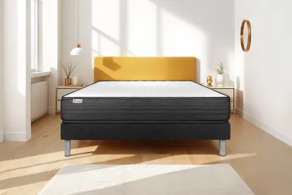 Ensemble Matelas Sommier 150x190 cm - Sommier Noir (en kit) - Vitalpower