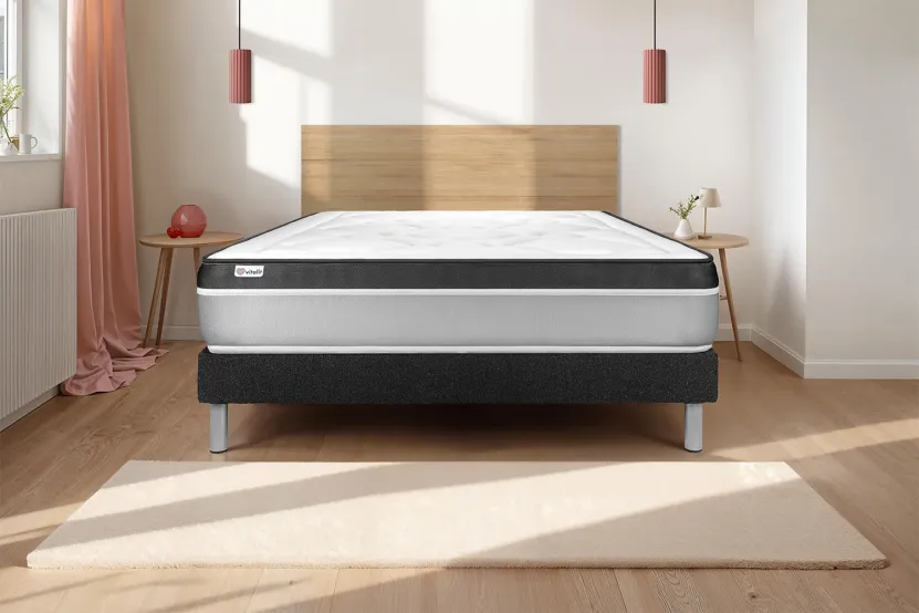Ensemble Matelas Sommier 180x220 cm - Sommier Noir (en kit) - Vital Ergo