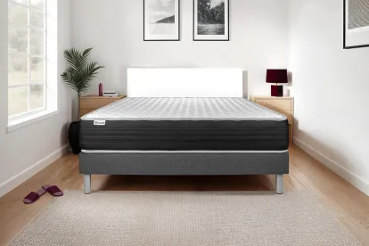 Ensemble Matelas Sommier 90x190 cm - Sommier Gris (en kit) - Vitalmemo One