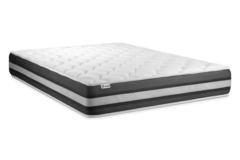 Pack lit complet 200x200 cm - Matelas + Sommier Blanc (en kit) + 2 oreillers + Couette - Vitalspring Zen