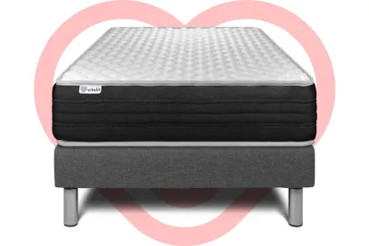 Ensemble Matelas Sommier 90x200 cm - Sommier Gris (déjà monté) - Vitalmemo One