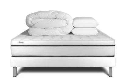 Pack lit complet 160x200 cm - Matelas + Sommier Blanc (en kit) + 2 oreillers + Couette - Vital Spa