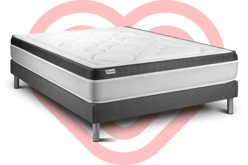 Ensemble Matelas Sommier 180x220 cm - Sommier Gris (en kit) - Vital Ergo
