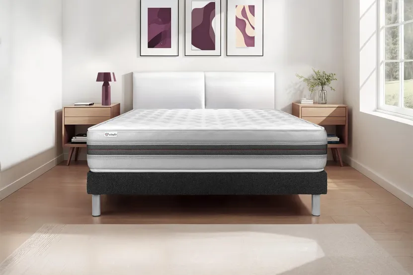 Ensemble Matelas Sommier 120x200 cm - Sommier Noir (en kit) - Vitalmemo Back