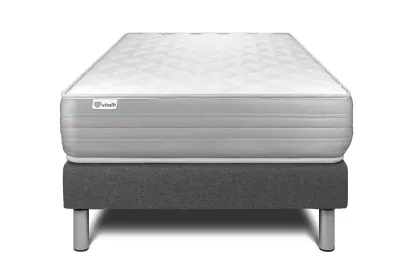 Ensemble Matelas Sommier 90x200 cm - Sommier Gris (déjà monté) - Vitalmemo